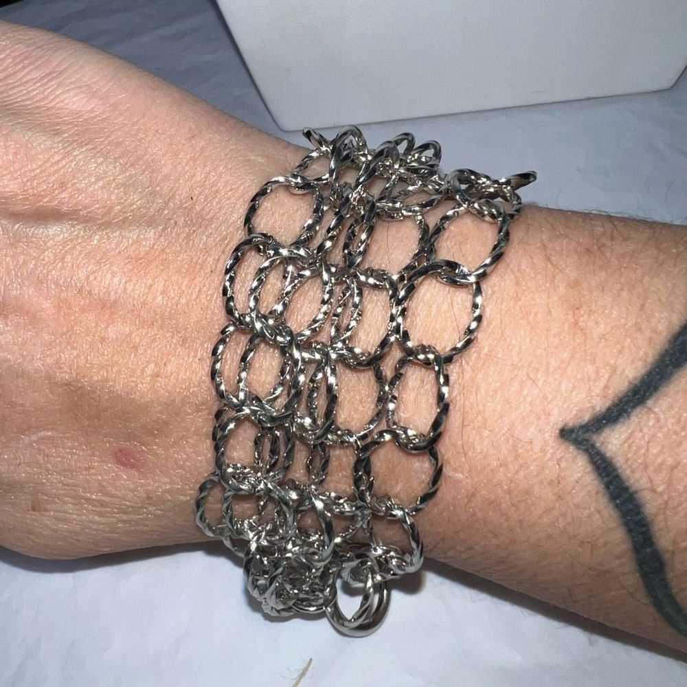 Silver Tone Multi Chain Modernist Bracelet with Toggle Closure